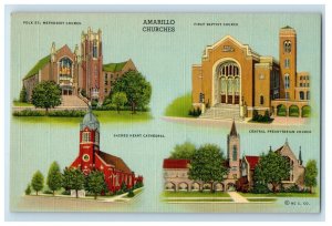 Amarillo Texas TX, Churches Multiview Unposted Vintage Postcard