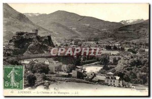 Old Postcard Lourdes castle and Mountains