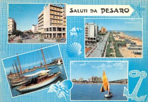 B108126 Italy Saluti da Pesaro Hotel Promenade Plage Beach Boat real photo uk