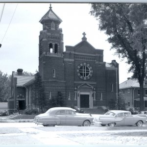 c1950s Anamosa, IA RPPC St Patrick Catholic Church Cars Real Postcard Chevy A104