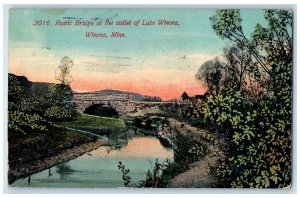 Winona Minnesota MN Postcard Rustic Bridge At The Outlet Of Lake Winona 1912