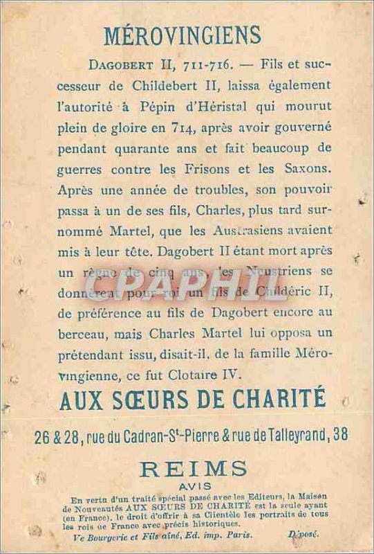 Chromo Reims For Sisters of Charity (Dagobert II)