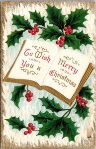 Merry Christmas With Holly and Open Book