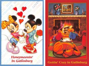 2~4X6 Postcards TN, Tennessee MICKEY & MINNIE Honeymooning In GATLINBURG Disney