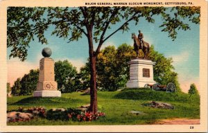Gettysburg Pennsylvania Major General Warren Slocum Monument Linen Postcard 