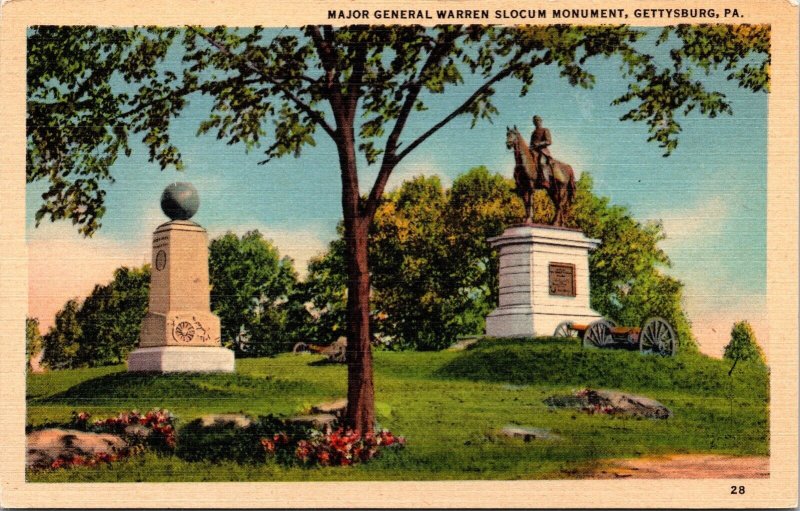 Gettysburg Pennsylvania Major General Warren Slocum Monument Linen Postcard 