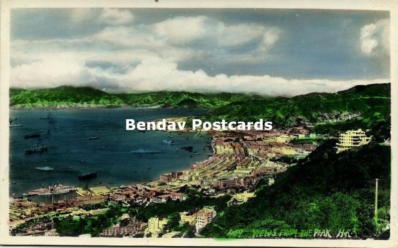 china, HONG KONG, Views from the Peak (1950s) Tinted RPPC