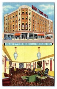 CHICAGO, Illinois IL ~ Roadside MARK TWAIN HOTEL ca 1940s Linen  Postcard