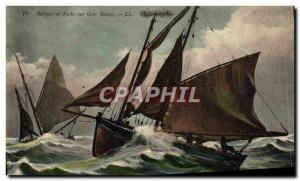 Postcard Old boat Sailing boat fishing boat in heavy weather