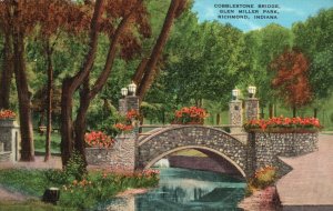 Vintage Postcard 1940's Cobblestone Bridge Glen Miller Park Richmond Indiana IN 