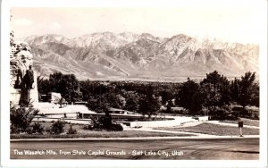 RPPC SALT LAKE CITY, UT Utah  WASATCH MOUNTAINS from CAPITOL  c1930s  Postcard