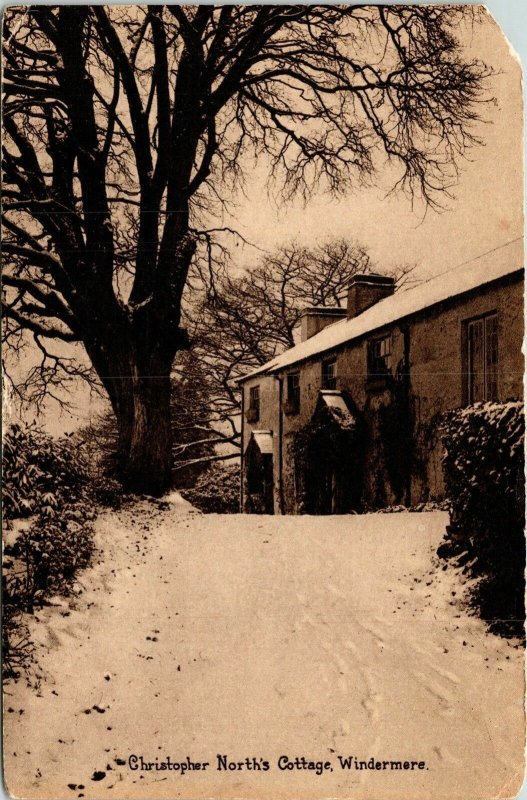 Christopher Norths Cottage Windermere Winter Snow Antique Postcard DB UNP Unused 