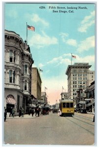 c1910 Fifth Street Looking North San Diego California CA Unposted Flags Postcard