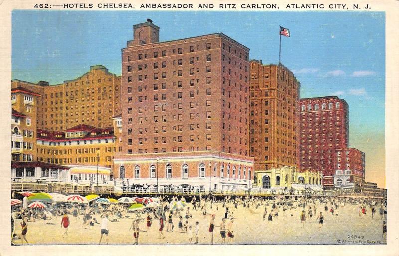 Atlantic City New Jersey 1920s Postcard Hotel Chelsea Ambassador & Ritz