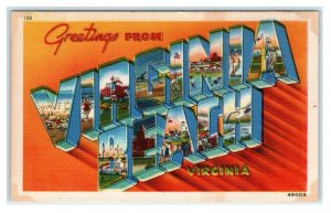 Large Letter Linen ~ VIRGINIA BEACH, VA Virginia  c1940s Frank Ennis Postcard