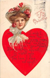 J58/ Valentine's Day Love Holiday Postcard c1910 Pretty Woman 151