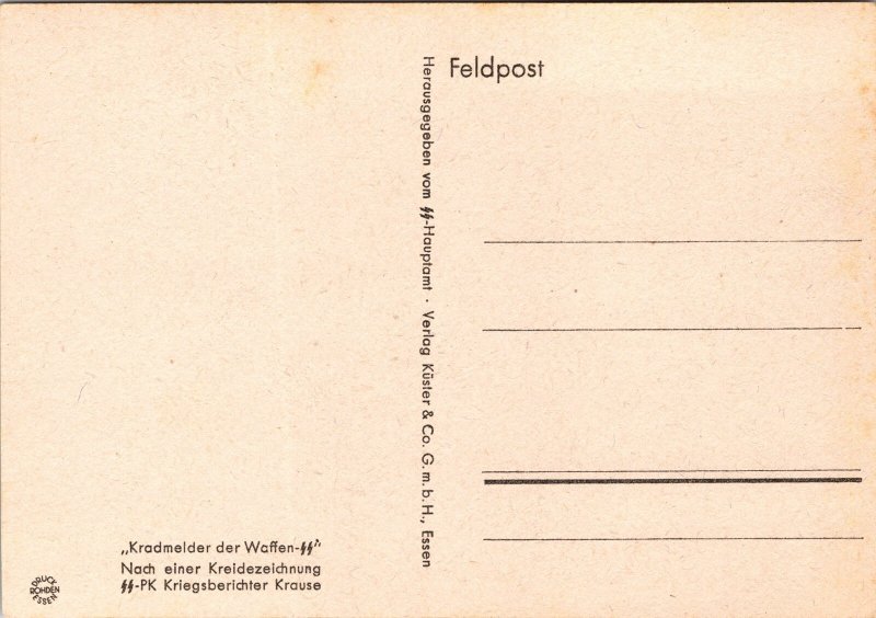 Mint Germany WW2 Sketch Postcard Waffen SS Weapon delivery Motorcycle