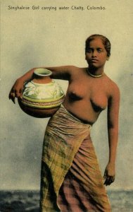 ceylon, COLOMBO, Nude Singhalese Woman carrying Water Chatty, Pottery (1910s)