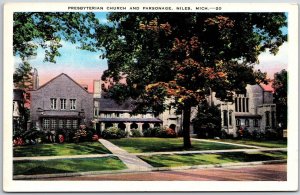 Presbyterian Church And Parsonage Niles Michigan MI Grounds Street View Postcard