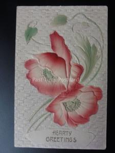 Embossed Poppy Postcard: HEART GREETINGS c1910 made in Germany No.39