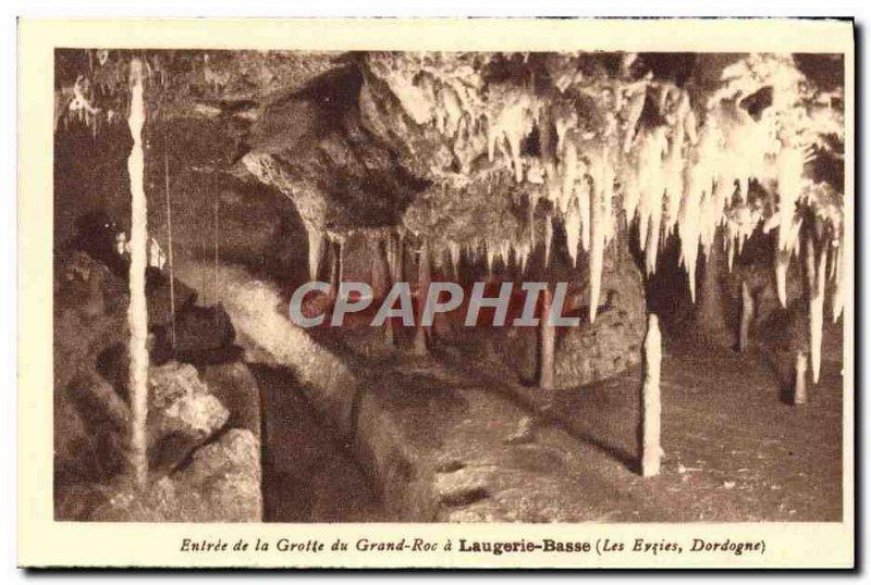 Old Postcard Laugerie Lower Entrance of the Cave of the Big Rock Les Eyzies P...