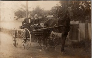 RPPC Handsome Men with Beautiful Horse Drawn Buggy Carriage c1908 Postcard Y18