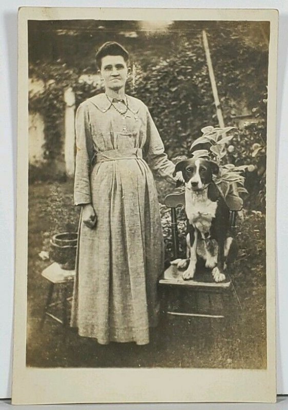 RPPC Woman with Her Dog Susan Lapole Hagerstown Md Family Est Postcard K2