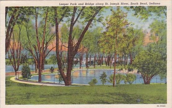 Indiana South Bend Leeper Park And Bridge Along Saint Joseph River 1943