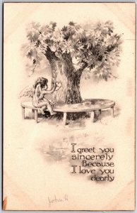 I Greet You Sincerely Because I Love You Dearly Naked Angel Drawing Postcard