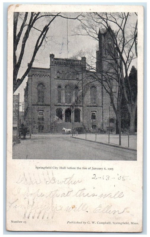 1905 Springfield City Hall Before The Fire Massachusetts MA Disaster Postcard