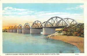 NORTH PLATTE, NE Nebraska  LINCOLN HIGHWAY BRIDGE Over RIVER  c1940's Postcard