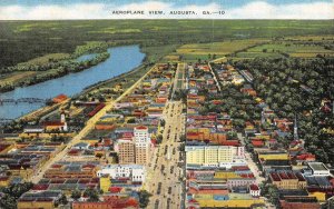 AUGUSTA, Georgia GA   CITY~SAVANNAH RIVER~Bird's Eye View c1940's Linen Postcard 