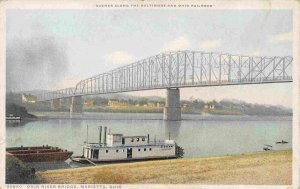 Paddle Steamer Barge Ohio River Bridge Marietta Ohio 1910c Phostint postcard