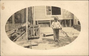 Manchester New Hampshire NH 1906 Cancel Little Boy Feeding Chickens RPPC PC