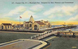 Municipal Pier Ventnor City New Jersey linen postcard