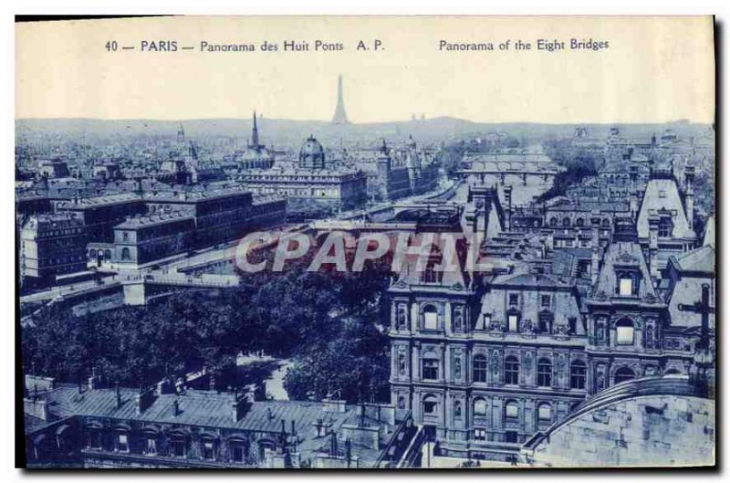 Postcard Old Paris Panorama of Eight Bridges Eiffel Tower