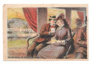 Victorian Trade Card Higgins German Laundry Soap Road to Coney Island NY