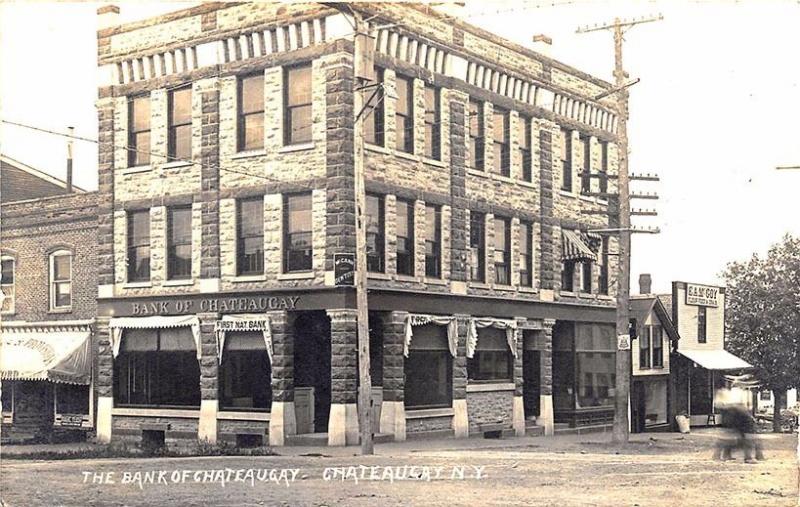 Chateaugay NY Street View Bank Groceries Flour Feed Store & Grain RPPC Postcard