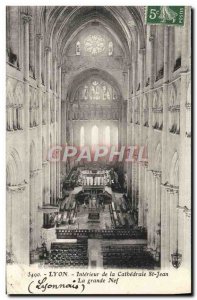 Old Postcard Lyon Interior of the Cathedral St John The nave