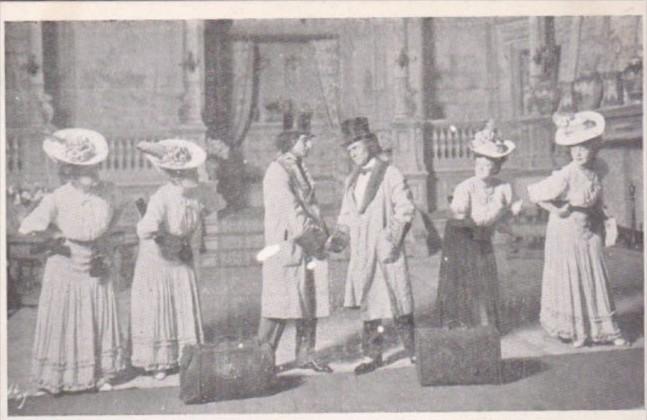 Humour Couple Men With Suitcases Women Wearing Large Hats