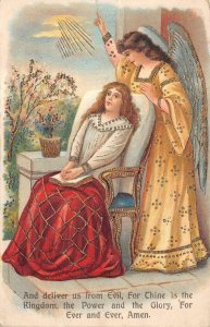 PRAYER ANGEL & WOMAN EMBOSSED POSTCARD (c. 1906) PD