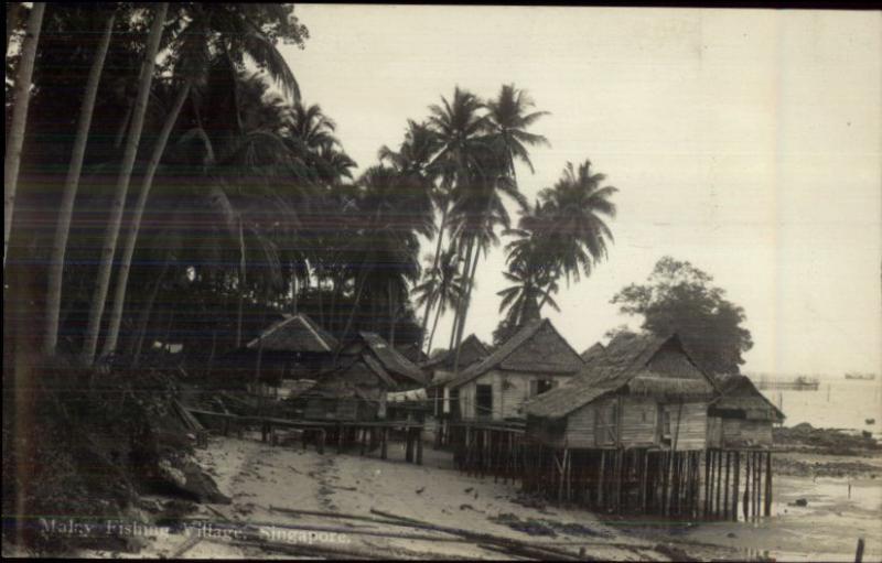 Malaya Malaysia Fishing Village c1920 Real Photo Postcard