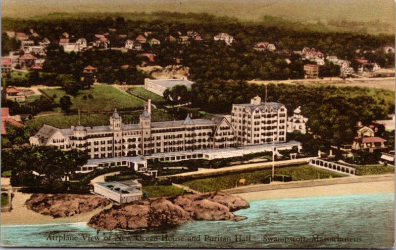 Hand Colored PC Airplane View of New Ocean House and Puritan Hill Swampscott MA