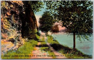 1912 Scene Along Iowa River Country Club Iowa City IA Pathway Posted Postcard