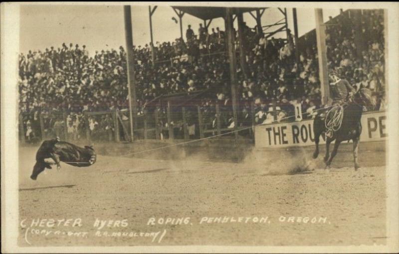 Pendleton OR Rodeo Round Up Chester Ayers Roping c1915 Real Photo Postcard