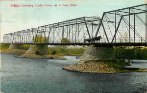 Postcard Steel Truss Bridge Crossing Cedar River Vinton IA Benton County Iowa