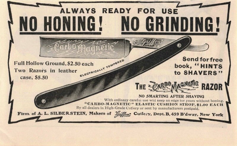 1903 Carbo magnetic Razor Original Print Ad 2T1-47