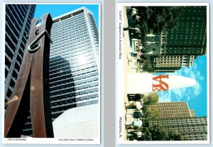 2 Postcards PHILADELPHIA, PA ~ Sculptures THE CLOTHESPIN (Claes Oldenburg) LOVE