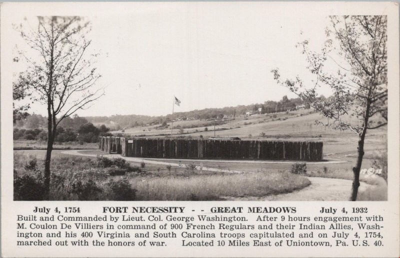 RPPC Postcard Fort Necessity Great Meadows 10 Miles East of Uniontown PA