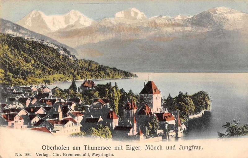 Oberhofen am Thunersee Switzerland Birds Eye View Antique Postcard J77034